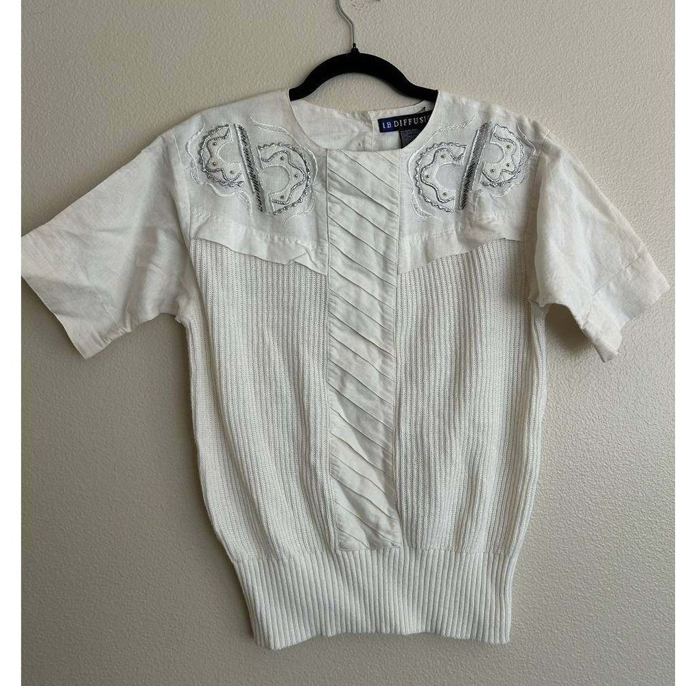 IB Diffusion Vintage Ramie Cotton Embroidered Blouse Cream Silver Quiet Luxury